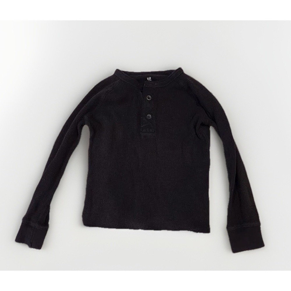 "Gap Boys Size S Black Thermal Henley Long Sleeve Waffle Knit Shirt Top"